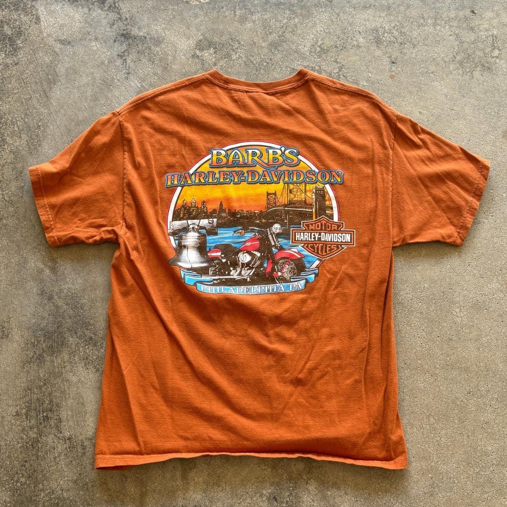 Harley Davidson Barbs Philadelphia Graphic T Shirt Men's Orange Cotton L